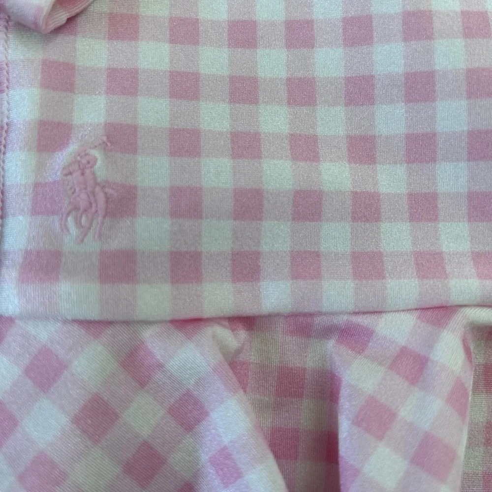 Ralph Lauren pink gingham checkered swimsuit rashguard one piece swim l #preppy